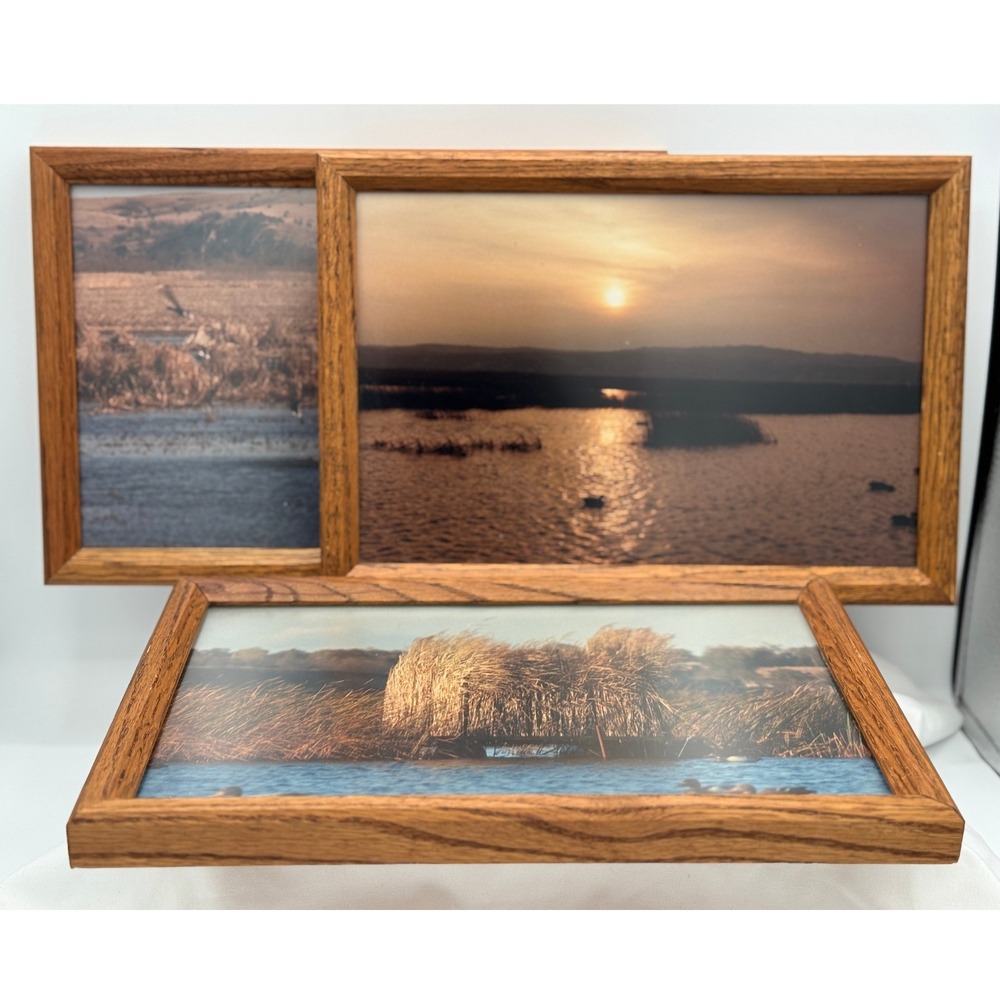 (3) Home Made Pictures of Missouri River in Wood Frames - 13" x 9"